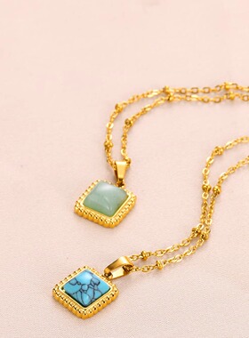 天然石方形项链女独特颈链高级感