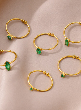 爱心绿锆石开口戒指女轻奢高级感小众设计素圈食指环2024新款爆款