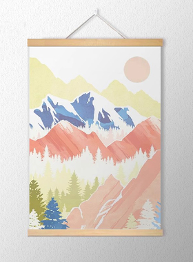 抽象粉系北欧挂布画卧室竖版唯美抽象风景布艺挂画金色山水墙壁画