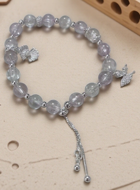 天然精品冰拉丝猫眼紫锂辉水晶纯银手链高级时尚百搭礼物正品保证