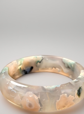 天然樱花玛瑙手镯女蜜桃料冰透水润粉花绿勾边成型花送礼闺蜜饰品