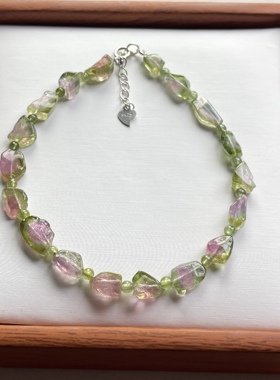 天然冰透糖心西瓜碧玺纯银链手链轻奢精致不规则水晶手串浪漫礼物