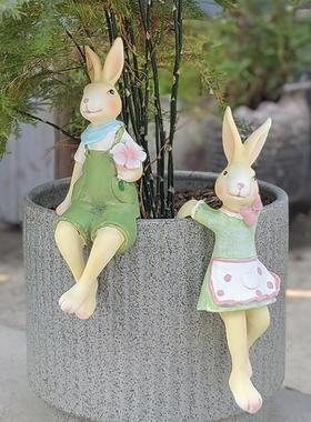 创意花盆挂件情侣兔树脂工艺品户外花园阳台布置田园花架装饰摆件