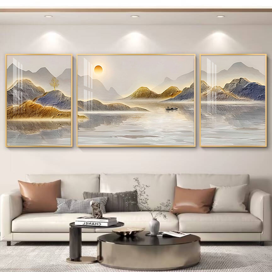 客厅三联画现代轻奢壁画沙发背景墙挂画高档大气好寓意客厅装饰画,淘宝优惠券,粉丝福利购,淘宝优惠卷