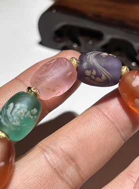 老琉璃珠子手串椭形凤尾多宝手链文玩佛珠念珠寺庙景区礼物手串