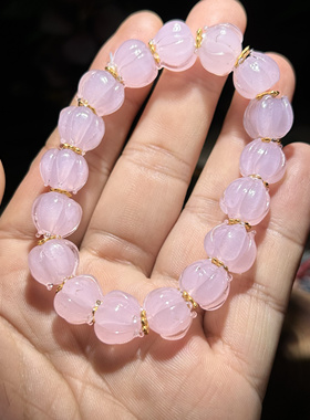 女生礼物淄博特产博山琉璃珠手链铃兰花粉色绿色珠子卡12保色不掉