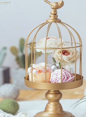 铁艺鸟笼烛台 复古婚庆家居创意金属工艺品装饰拍U摄道具摆件轻奢