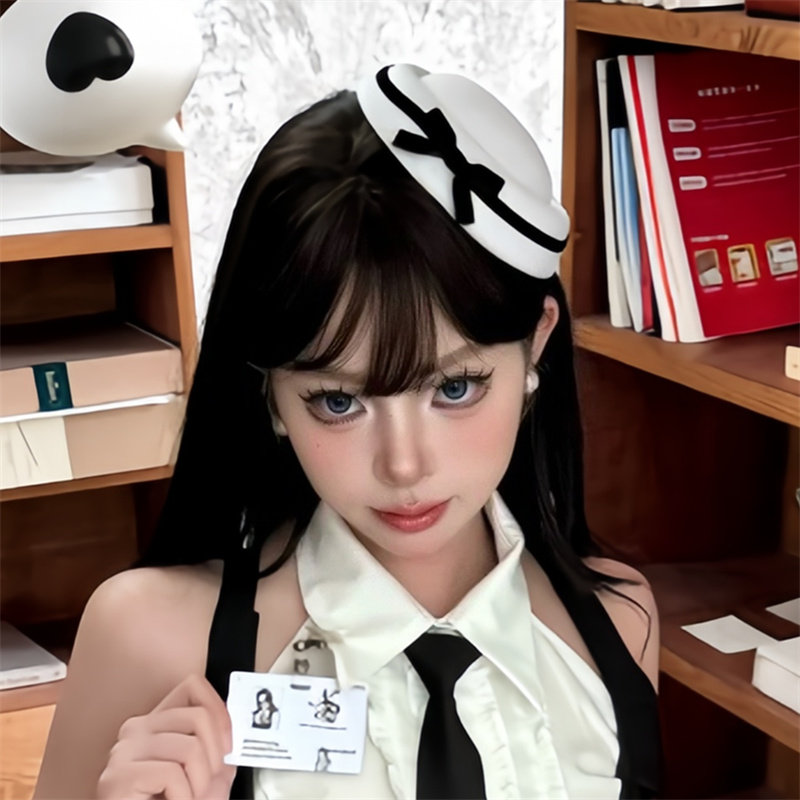 赫本英伦海军风贝雷帽女黑白丝绒蝴蝶结小礼帽可爱甜美圆顶帽发饰