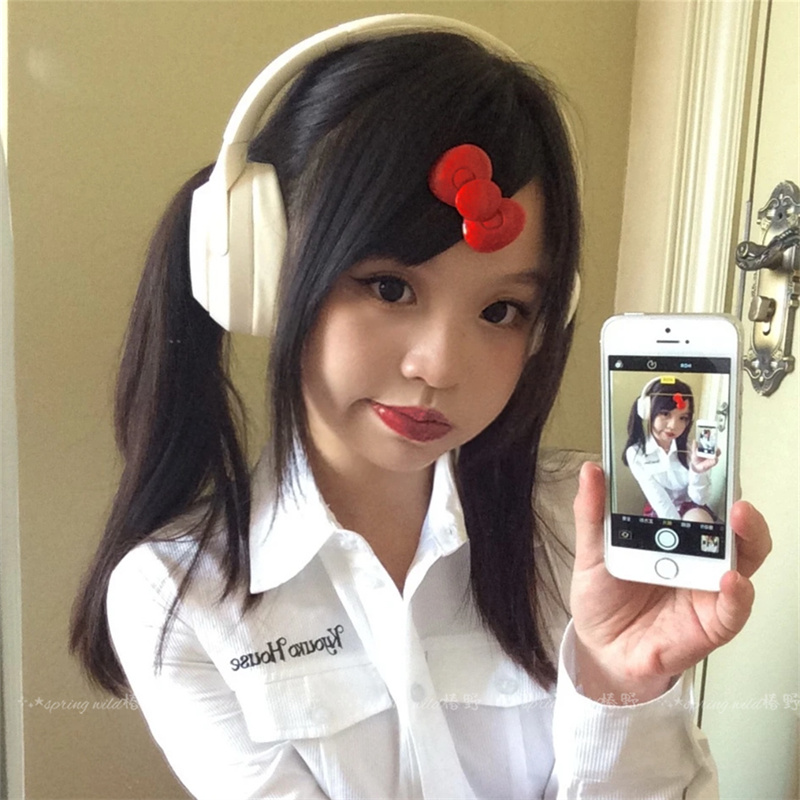 日系红色Kitty蝴蝶结发夹甜美可爱少女感刘海侧边夹子鸭嘴夹发饰 - 图1