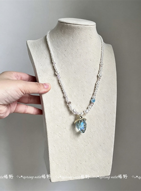 蓝色草莓吊坠珍珠项链
