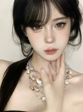 复古小众金色不规则贝壳多层项链