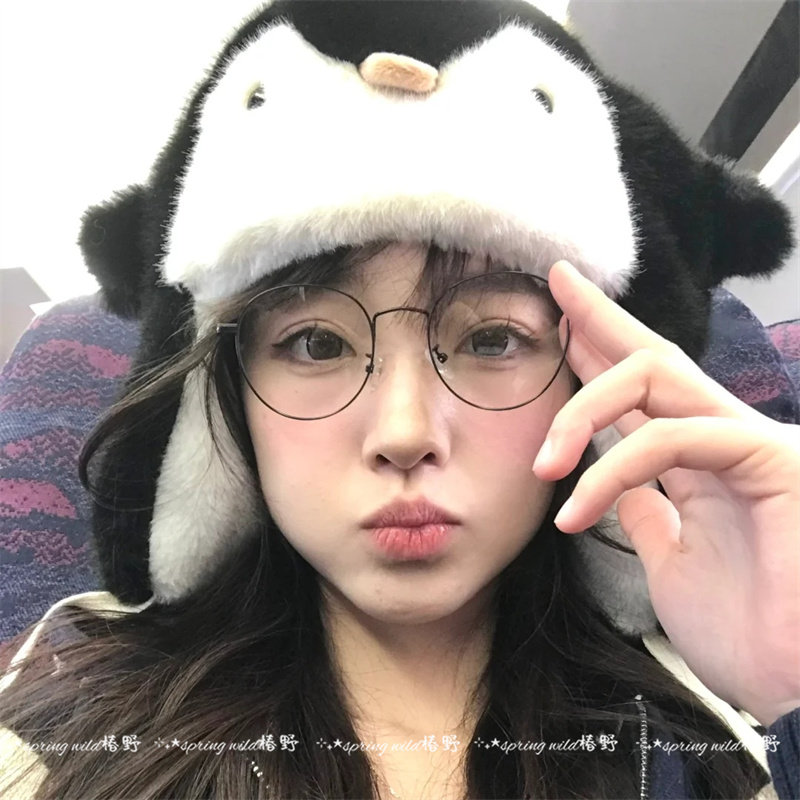 可爱搞怪小企鹅毛绒帽子女加厚保暖防寒护耳显脸小针织毛线套头帽,淘宝优惠券,粉丝福利购,淘宝优惠卷