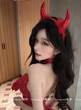 性感红色小恶魔牛角毛绒发箍