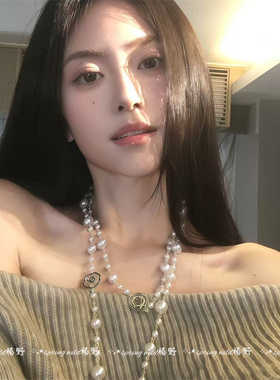 矜贵小香风山茶花珍珠长款项链