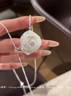 超仙气法式浪漫白色玫瑰花朵项链