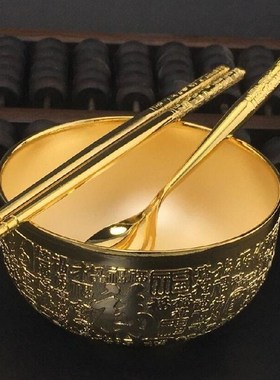 银碗银勺子银筷子套装年年v有鱼宝宝新人满月碗筷礼物家用餐具摆