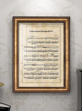 琴房装饰画美式复古钢琴上方背景墙挂画音乐教室艺术W油画乐谱壁
