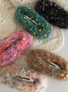 秋冬复古圣诞节发夹可爱多巴胺彩色毛线掰掰夹BB夹刘海侧边夹发卡