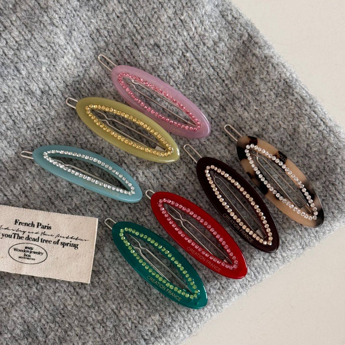 韩版椭圆镂空水钻边夹青蛙扣发卡简约气质刘海夹侧边夹醋酸发夹女,淘宝优惠券,粉丝福利购,淘宝优惠卷