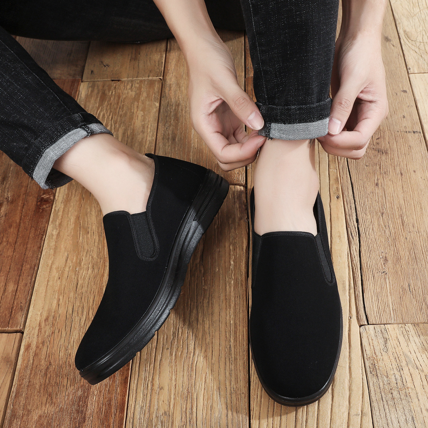 老北京布鞋男2025新款一脚蹬爸爸鞋舒适防滑气垫软底黑布鞋老人鞋,淘宝优惠券,粉丝福利购,淘宝优惠卷