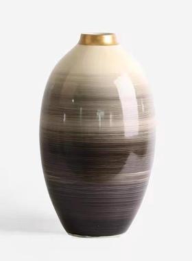 现代新中式陶瓷水墨花瓶样板房别墅软装饰品客厅办公室桌面摆件