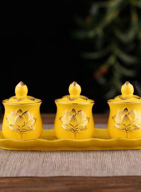 佛具用品大全香炉陶瓷果盘供佛神台水果盘画瓶摆件佛前供具套装