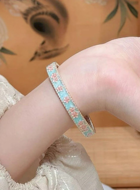 珐琅彩描金海棠花珐琅手镯女生芙蓉宴手环百搭新中式古风开口