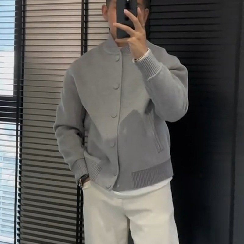 2025秋冬新款灰色针织开衫外套气质纽扣设计感简约小众时尚男毛衣,淘宝优惠券,粉丝福利购,淘宝优惠卷
