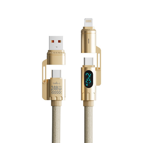 RINDU倍魔240w数显四合一2米编织数据线PD超级快充适用苹果华为手机平板笔记本充电实时显示功率电流电压投屏 - 图3