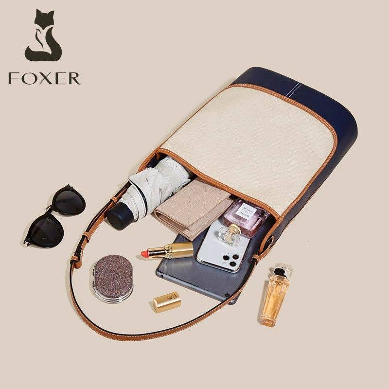 金狐狸包包女包2025新款帆布水桶包大容量小众时尚撞色单肩斜挎包,淘宝优惠券,粉丝福利购,淘宝优惠卷