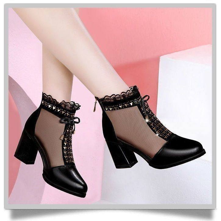 啄木鸟真皮妈妈网纱鞋2025春夏爆款高跟凉鞋粗跟防滑镂空凉鞋女,淘宝优惠券,粉丝福利购,淘宝优惠卷