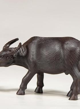 黑檀实木雕刻水牛摆件木头根雕十二生肖春耕牛家居客厅装饰工艺品