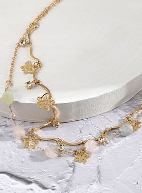 欧美跨境饰品 性感双层金属身体链 创意镂空小蝴蝶水钻碎石腰链女