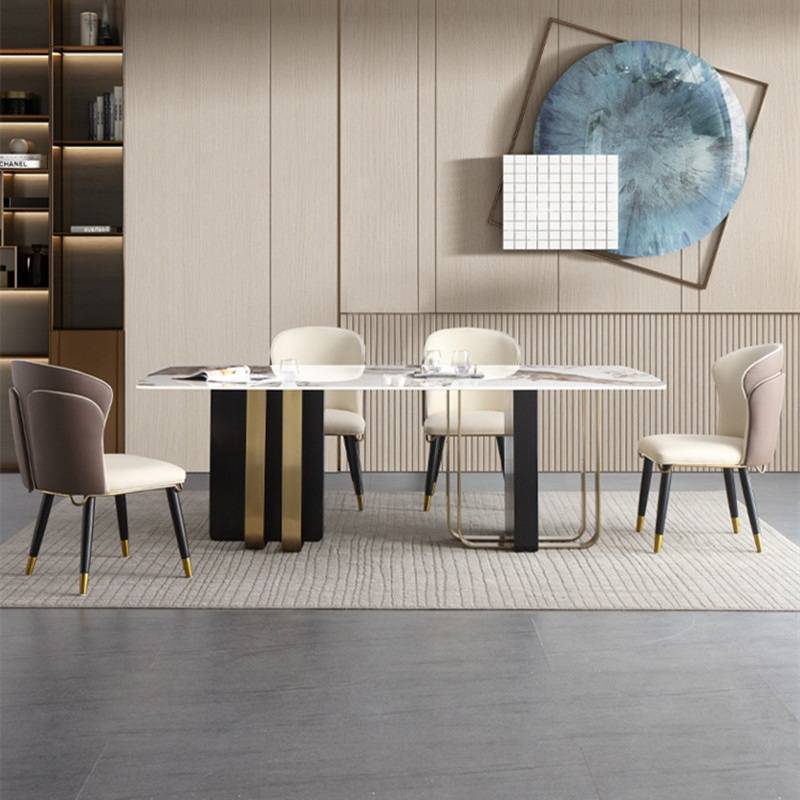 意式轻奢风长方形餐桌椅组合家用小户型极简饭桌现代简约亮光岩板 - 图0