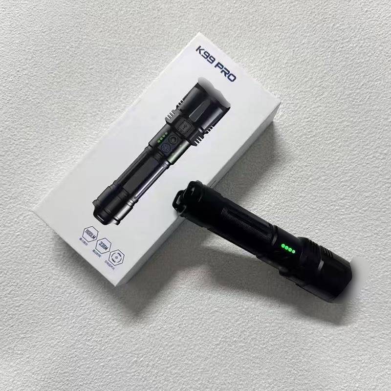 K99PRO家用强光充电式手电筒超亮小型便携镭射户外灯远射大容量 - 图0