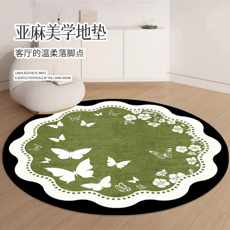 绿色高级感中古风圆形地毯客厅防水梳妆台化妆椅摇椅子地毯垫卧室,淘宝优惠券,粉丝福利购,淘宝优惠卷