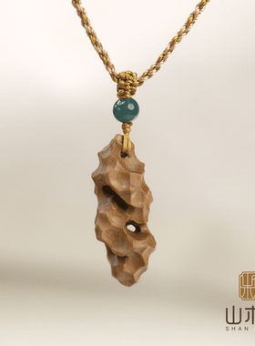 山木集【栖蝶】印度老山檀项链国风新中式太湖石纯手工编绳吊坠*