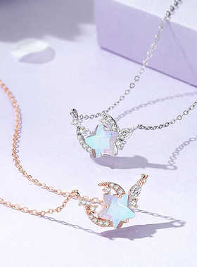 七夕月伴星辰星星月光石锁骨链女