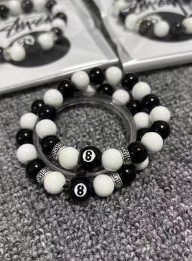 美式复古黑白熊猫黑玛瑙运珠手链