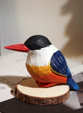 蓝翡翠手工木雕小鸟摆件卡通可爱动物办公室桌面趣味创意装饰品