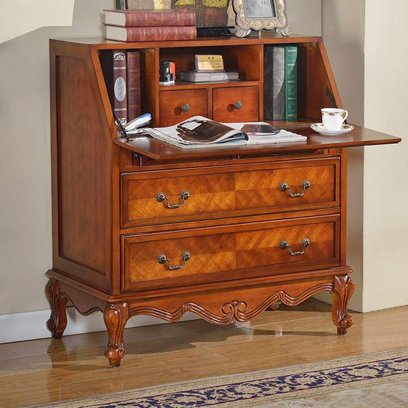 美式实木书柜书桌一体欧式复古两门书柜带门落地收纳置物柜-图1