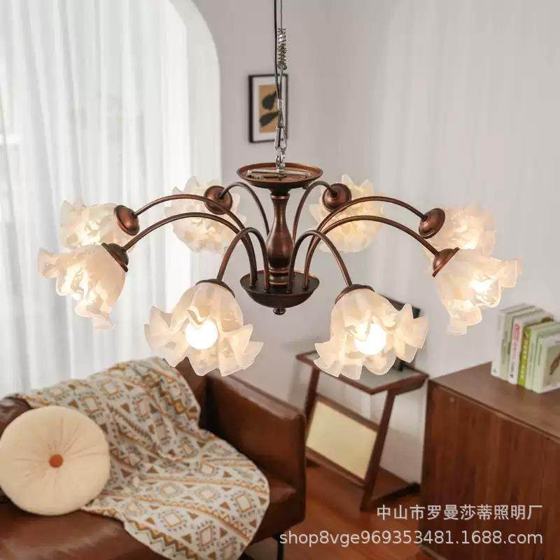 美式中古风客厅灯吊兰花朵谱餐厅灯田园铃乡416村复古全光护眼卧,淘宝优惠券,粉丝福利购,淘宝优惠卷