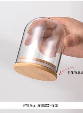 竹圈底收纳透明高高硼硅玻璃罩 摆件专用收纳玻璃罩防尘装饰包邮