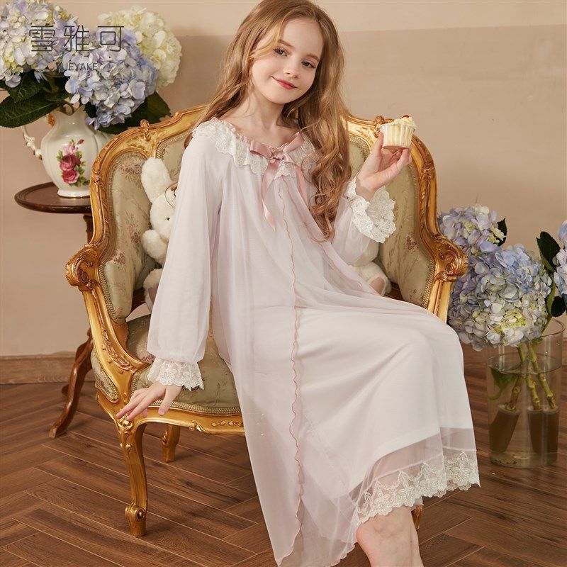 雪雅可女童睡裙公主风春秋薄款长袖儿童蕾丝夏季睡衣宝宝家居服,淘宝优惠券,粉丝福利购,淘宝优惠卷