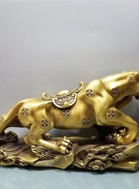 金钱豹铜摆件纯铜豹子家居高档汽车内装饰品办公室客厅招财礼品