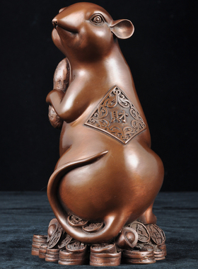 紫铜发财鼠摆件铜花生招财生肖老鼠家居客厅电视柜装饰品开业礼品
