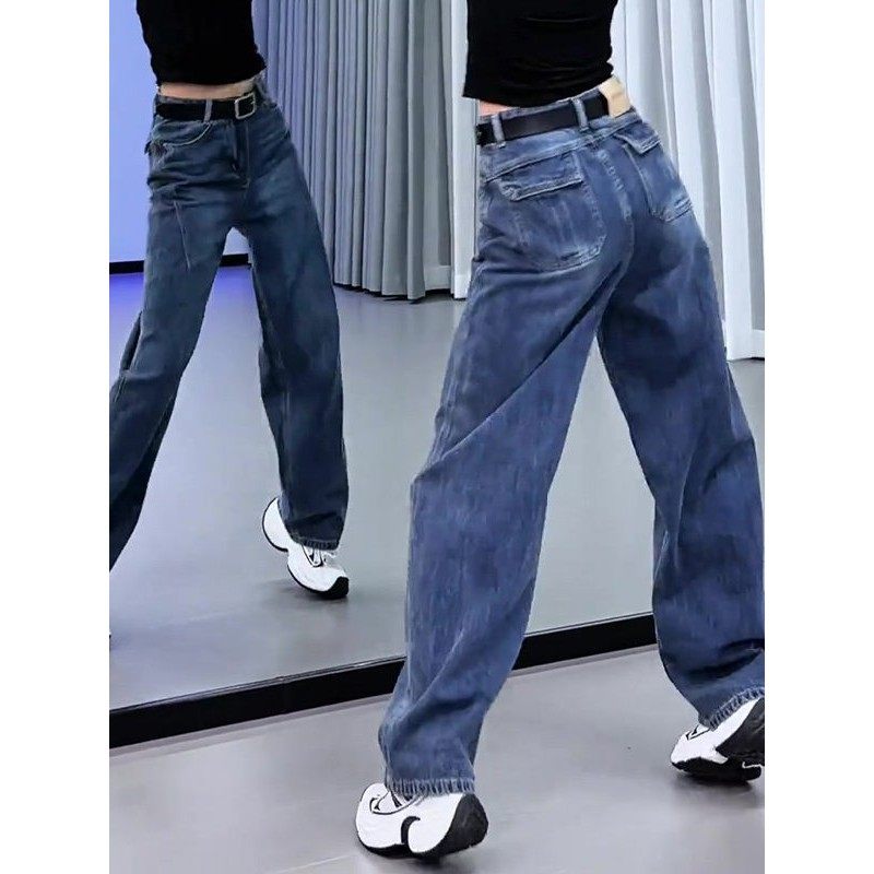 水洗蓝色牛仔裤女秋季2025年新款高腰显瘦宽松百搭时尚直筒阔腿裤,淘宝优惠券,粉丝福利购,淘宝优惠卷