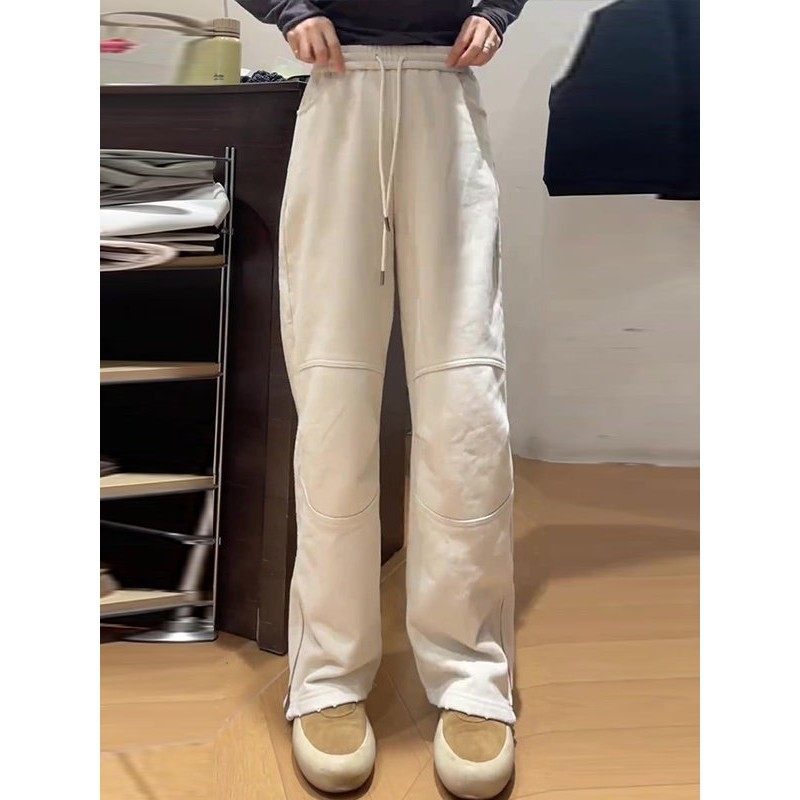 白色加绒松紧腰直筒裤女2025冬季新款大码宽松显瘦百搭抽绳休闲裤,淘宝优惠券,粉丝福利购,淘宝优惠卷