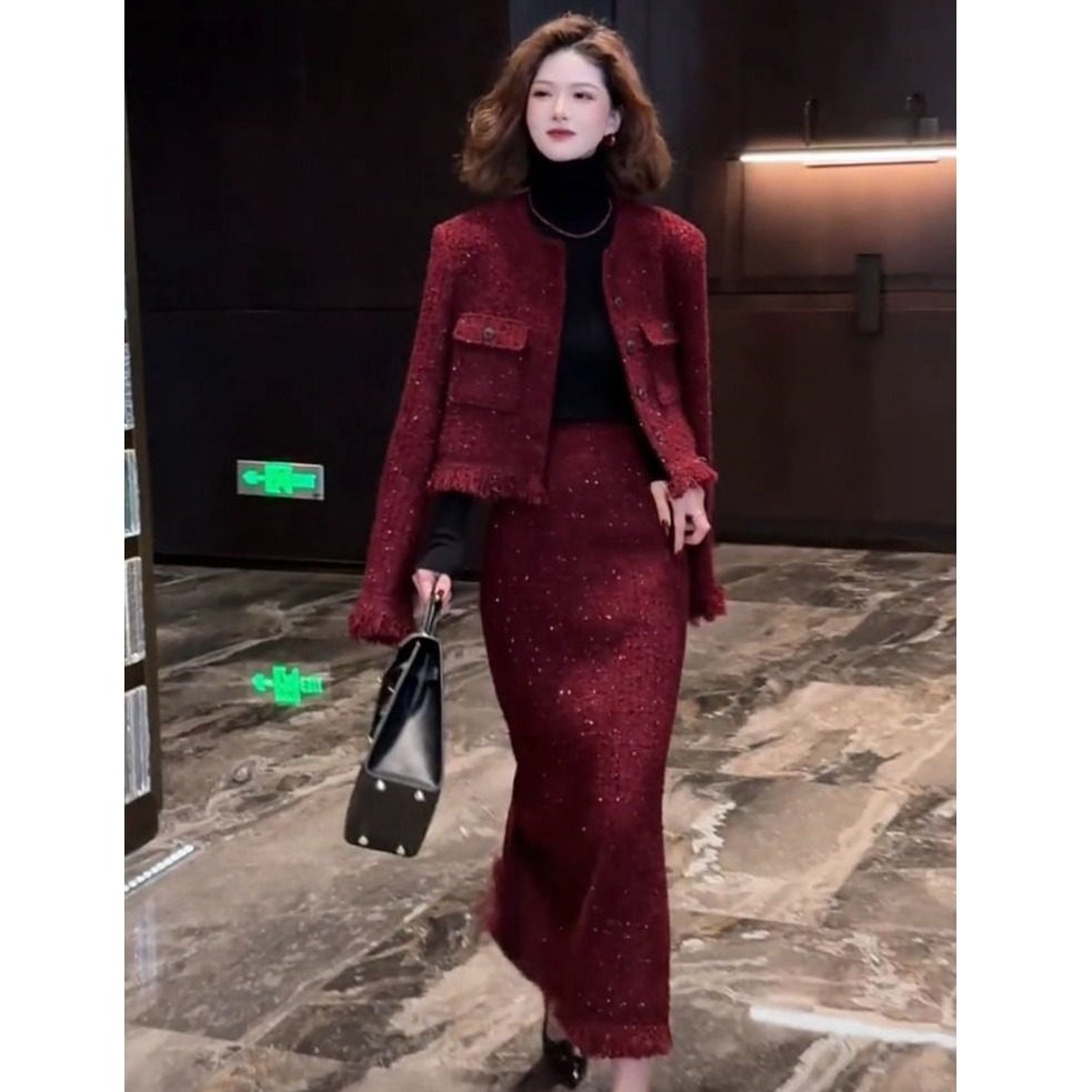 小香风高端名媛套装裙女秋装2025新款爆款轻奢外套半身长裙两件套,淘宝优惠券,粉丝福利购,淘宝优惠卷