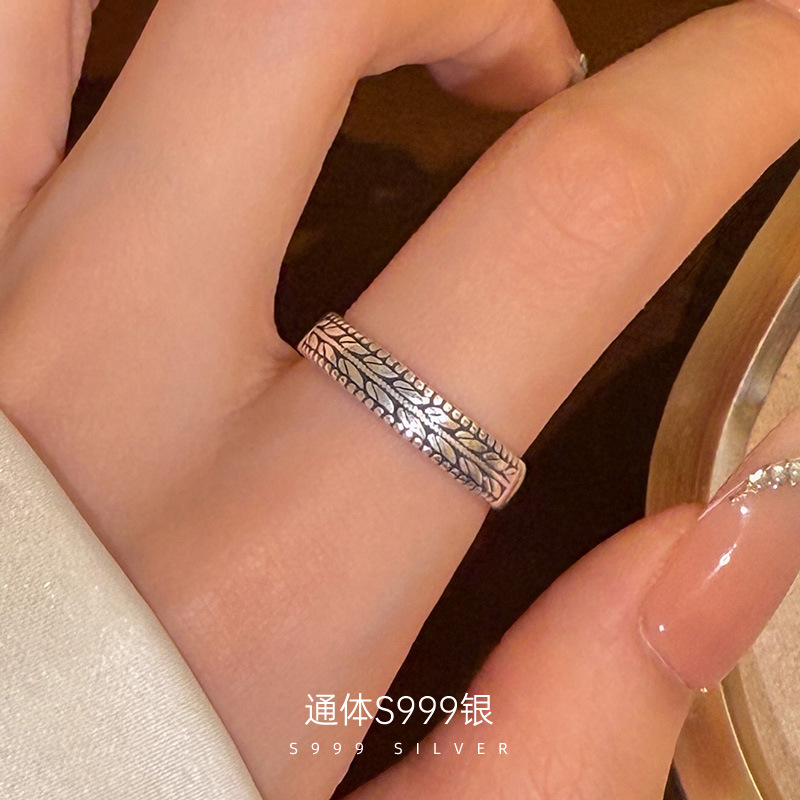 日本品质999纯银甜酷风麦穗戒指高级感复古开口指环女嘻哈个性食 - 图2